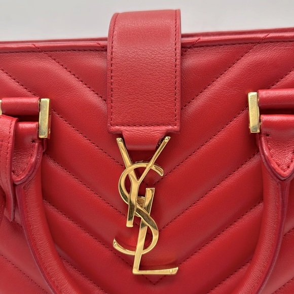 YVES SAINT LAURENT Red Matelasse Quilted Cabas Monogram YSL Leather - Picture 12 of 16